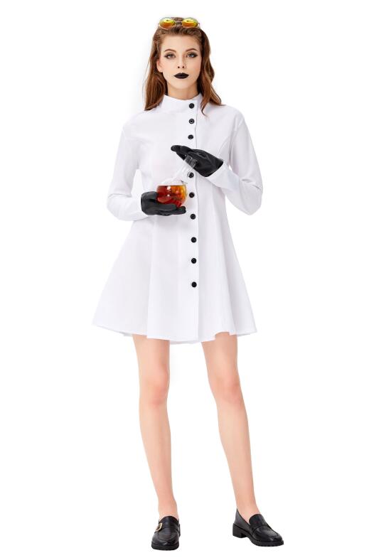 F1936 3pcs Womens Crazy Scientist White Robe Halloween Cosplay Costume